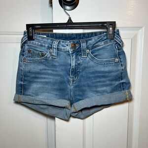 True Religion Jennie Curvy Mid Rise Stretch Denim Jean Shorts